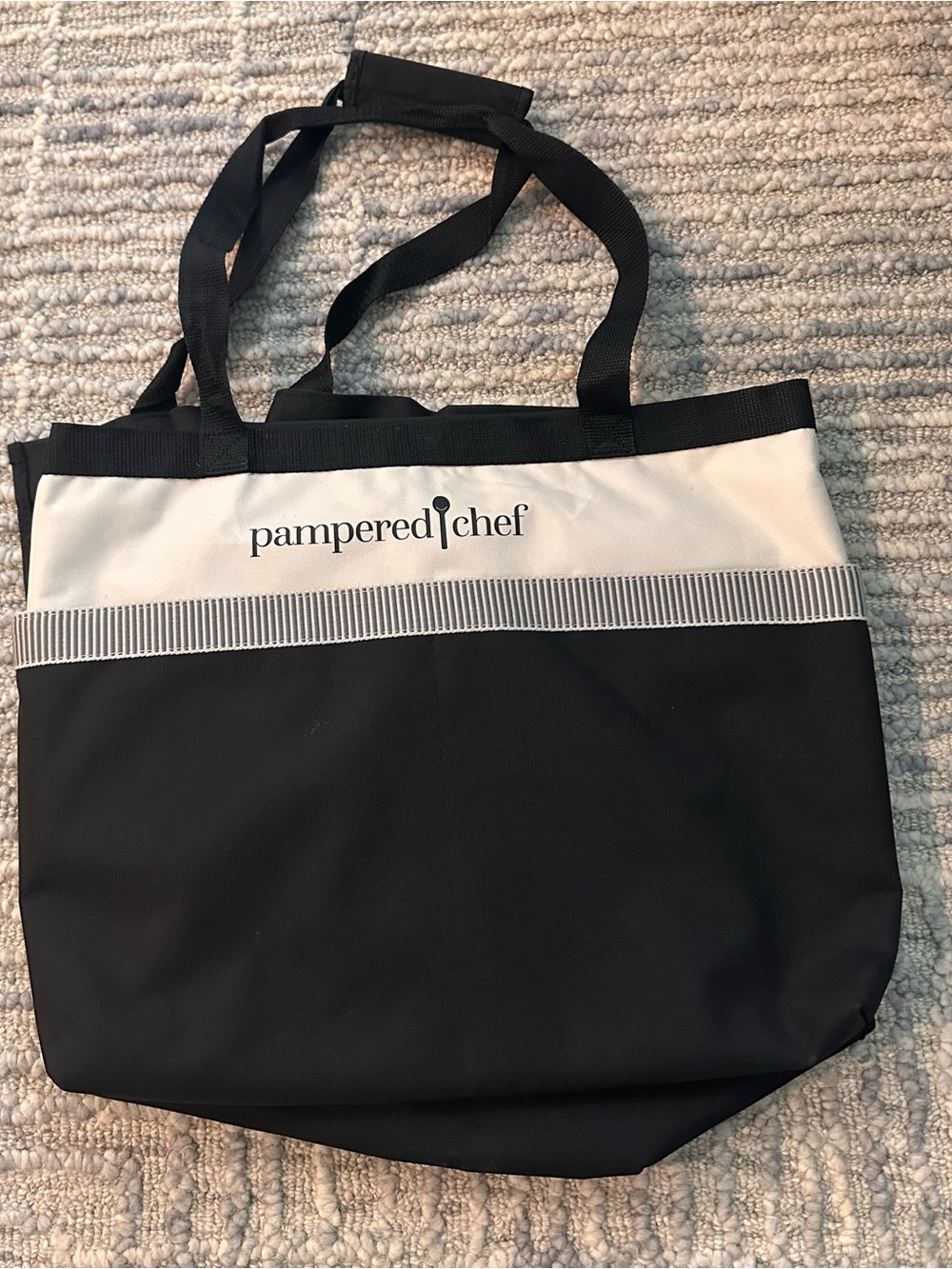 Pampered Chef Black and Cream Striped Consultant Accent Tote